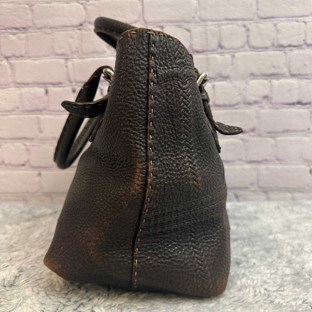 Fendi Selleria Villa Borghese Handbag Brown Leather Embossed Horse Purse - Picture 5 of 16